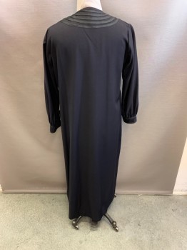 Womens, Dress 1890s-1910s, NL, Black, Cotton, H: 39, B 36/8, Jewel Neckline, Zip Front, Vertical Stripe Trim, L/S, 2 Pockets,