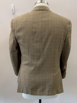 JOS. A. BANK, Lt Brown, Wool, Plaid-  Windowpane, Single Breasted, 2 Bttns, Notched Lapel, 3 Pckts, Brown And Orange Plaid