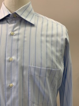 JOSEPH BACH, Lt Blue, Blue, Cotton, Stripes - Vertical , L/S, Button Front, Collar Attached, Chest Pocket