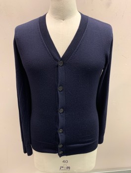 A.P.C., Navy Blue, Wool, V-N, Single Breasted, Button Front, L/S