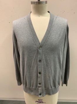 BROOKS BROTHERS, Lt Gray, Cotton, Solid, V-N, Button Front,