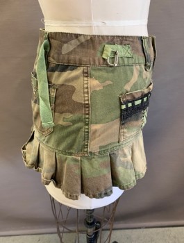 TRIPP, Green, Black, Brown, Tan Brown, Cotton, Camouflage, Ruffled, Belt Loops Star Hardware with Pockets, Grommets and Lace.