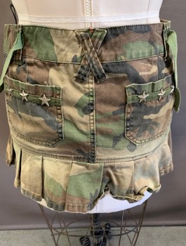 TRIPP, Green, Black, Brown, Tan Brown, Cotton, Camouflage, Ruffled, Belt Loops Star Hardware with Pockets, Grommets and Lace.