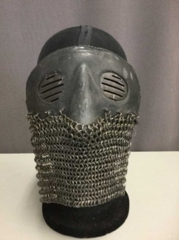 Unisex, Sci-Fi/Fantasy Mask, Black, Leather, Metallic/Metal, Leather Coated Half Face Mask With Chain Mail Lower