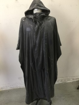 Unisex, Sci-Fi/Fantasy Cape/Cloak, DIESEL, Charcoal Gray, Black, Cotton, Solid, OS, Hooded Cape, Zip Front, Button Neck, Neck Straps with Silver Rings,  Patch Pockets, Black Jersey Lining, Distressed and Aged