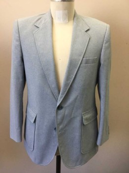 Mens, Blazer/Sport Co, HAGGAR, Lt Blue, Polyester, Solid, 40S, Single Breasted, Notched Lapel, 2 Buttons,  3 Pockets Including 2 Large Patch Pockets at Hips,