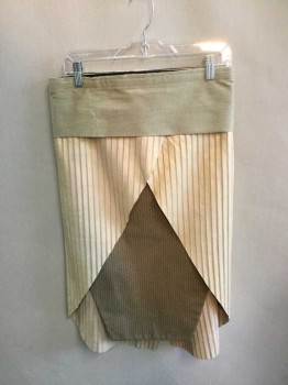 Mens, Historical Fiction Skirt, NO LABEL, Gold, Bronze Metallic, Lt Brown, Leather, Cotton, 30+, Shadow Stripe Crossover Leather Panels, Velcro Waist, Light Brown/Bronze Geometric Panel Treated Canvas Back Panel