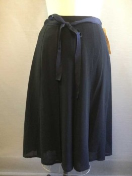 PIAZZA SEMPIONE, Midnight Blue, Wool, Solid, Sheer, Lined, Stitched Down Pleats, Grosgrain Waistband Self Belt, Side Zipper,