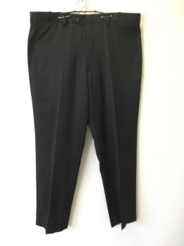 BRITCHES, Black, Wool, Solid, Flat Front, Zip Fly, Button Tab, Belt Loops,