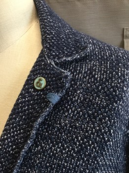COLOURS & SONS, Navy Blue, White, Lt Blue, Cotton, Speckled, Navy Bumpy Textured Knit with White and Light Blue Specks, Long Sleeves, Notched Lapel, 3 Buttons,  2 Patch Pockets