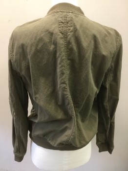 GAP, Olive Green, Cotton, Zip Front, Rib Knit Collar/Cuffs/Waistband, Sleeve Pocket