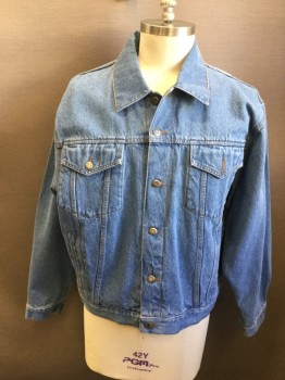 WRANGLER, Blue, Cotton, Solid, Button Front, Collar Attached, 4 Pockets, Back Waist Button Tabs
