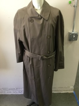 LONDON FOG, Brown, Cotton, Polyester, Solid, Double Breasted  with Belt No Linning