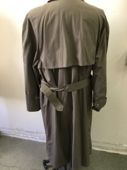 LONDON FOG, Brown, Cotton, Polyester, Solid, Double Breasted  with Belt No Linning