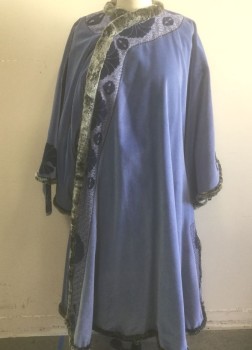 Unisex, Sci-Fi/Fantasy Robe, N/L MTO, Cornflower Blue, Periwinkle Blue, Gray, Navy Blue, Cotton, Faux Fur, Solid, Abstract , O/S, Velvet, Patterned Brocade Trim/Accents with Navy Abstract Burnout Velvet Detail, Long Wide Sleeves with Form Fitting Undersleeves, Gray Faux Fur Trim, Hidden Snap Closures, Floor Length, Made To Order