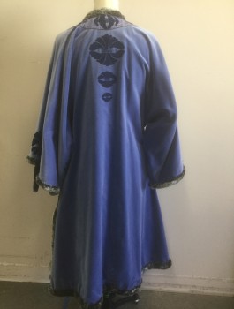 Unisex, Sci-Fi/Fantasy Robe, N/L MTO, Cornflower Blue, Periwinkle Blue, Gray, Navy Blue, Cotton, Faux Fur, Solid, Abstract , O/S, Velvet, Patterned Brocade Trim/Accents with Navy Abstract Burnout Velvet Detail, Long Wide Sleeves with Form Fitting Undersleeves, Gray Faux Fur Trim, Hidden Snap Closures, Floor Length, Made To Order