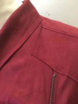 BLANK NYC, Cranberry Red, Polyester, Spandex, Solid, Polyester Faux Microsuede, Asymmetric Fold Over Zip Front with Cowl Neck, No Lining