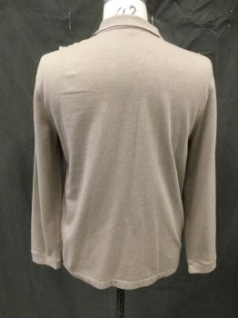 VAN HEUSEN, Beige, Cotton, Polyester, Solid, 2 Button Placket, Ribbed Knit Collar Attached, 1 Pocket, Long Sleeves, Ribbed Knit Cuff