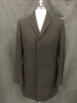 KIN, Dk Olive Grn, Wool, Polyester, Solid, Single Breasted, Hidden Placket, Collar Attached, Notched Lapel, 2 Pockets, Long Sleeves, Short