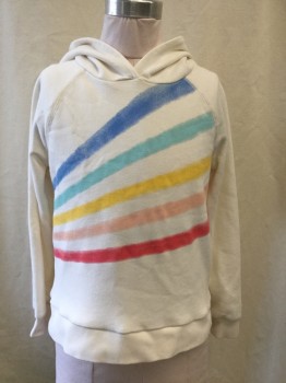 Childrens, Sweatshirt, GAP, Cream, Blue, Turquoise Blue, Yellow, Pink, Cotton, Abstract , 8, Pull On, Hoodie, Long Sleeves, Rib Knit Cuff and Waistband,