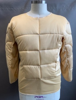 Unisex, Muscle Suit, N/L, Beige, Polyester, Solid, XL, Stretchy Material, Long Sleeves, Round Neck, Quilted 6 Pack Abs, Overlocked Edges,