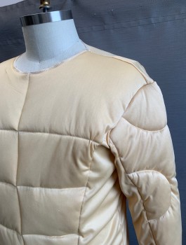 Unisex, Muscle Suit, N/L, Beige, Polyester, Solid, XL, Stretchy Material, Long Sleeves, Round Neck, Quilted 6 Pack Abs, Overlocked Edges,