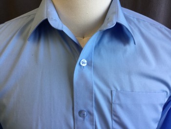 BANNER, Baby Blue, Cotton, Polyester, Solid, (2) Collar Attached, Button Front, 1 Pocket, Long Sleeves
