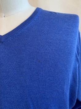 Mens, Cardigan Sweater, P. MILLAR, Blue, Silk, Cotton, Solid, XL, V-neck, Long Sleeves *Small Stains on Left Chest*