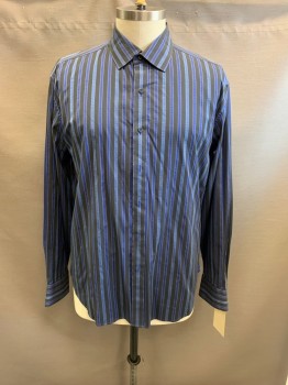 Mens, Casual Shirt, ROBERT GRAHAAM, Black, Navy Blue, Taupe, Royal Blue, Cotton, Stripes, 2XL, Collar Attached , Button Front,