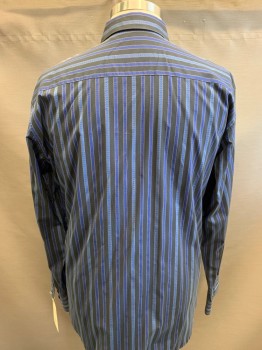 ROBERT GRAHAAM, Black, Navy Blue, Taupe, Royal Blue, Cotton, Stripes, Collar Attached , Button Front,