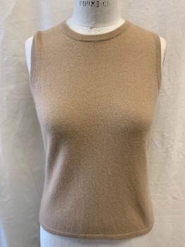 VALERIE, Camel Brown, Cashmere, Solid, Knit Crew Neck, Sleeveless