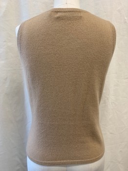 Womens, Top, VALERIE, Camel Brown, Cashmere, Solid, M, Knit Crew Neck, Sleeveless