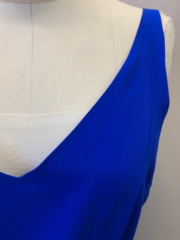 Womens, Dress, Sleeveless, AMANDA UPRICHARD, Primary Blue, Silk, Solid, S, Blue Silk, Sleeveless with 5 Straps on Back, V-neck, Elastic Waistband