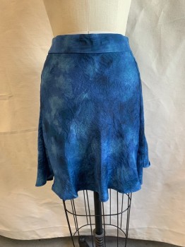 FREE PEOPLE, Teal Blue, Blue, Polyester, Tie-dye, Elastic Waist, Wide Waistband, Zip Side, Small Slit at Left Front