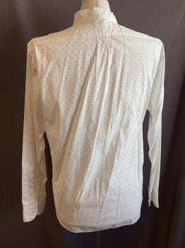 J. CREW, White, Navy Blue, Cotton, Elastane, Dots, Collar Attached, Long Sleeves, Button Front, 1 Pocket