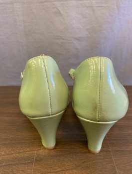 Womens, Shoes, CHELSEA CREW, Lt Green, Patent Leather, Solid, 8, Reproduction 30's Inspired, T-Strap with Cutouts at Toes, 3.5" Heel