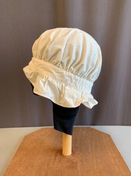 Womens, Historical Fiction Hat, MTO, Off White, Cotton, Solid, O/S, 1700s, No Ties, Ruffle Trim