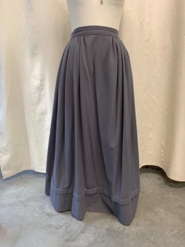 Womens, Historical Fiction Skirt, MTO, Slate Gray, Wool, 26-32, Knit Self Horizontal Stripe, Gathered Waist, Side Button with Side Opening, 1 Horizontal Pleat 5 1/2" From Hem, 1800's