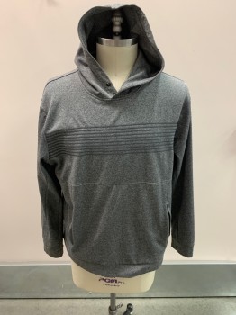 MSX, Heather Gray, Polyester, Hooded, L/S, Horizontal Stripes, 2 Zip Pockets, Missing Drawstring, Stained