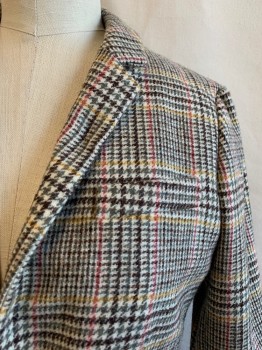 J. CREW, Lt Beige, Red, Sage Green, Yellow, Brown, Wool, Plaid, Houndstooth, Single Breasted, 2 Buttons, Notched Lapel, 3 Pockets, 4 Button Cuffs, 1 Back Vent