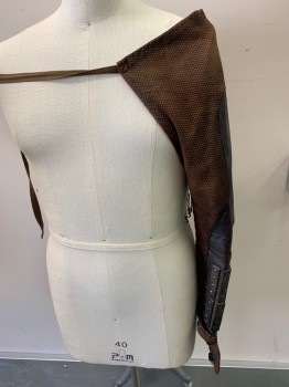 Unisex, Sci-Fi/Fantasy Armour, MTO, Brown, Cotton, Leather, OS, Left Arm Protection. Ties on with Inner Lacing, Faux Metal Pieces, Japanese Samurai