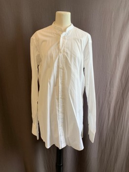 Mens, Shirt 1890s-1910s, DARCY, White, Cotton, Solid, 35, 14.5, Band Collar, Button Front, L/S