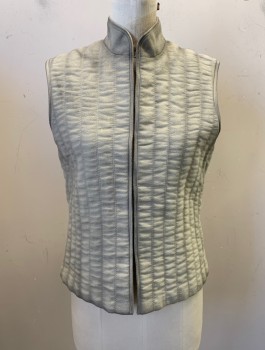 Unisex, Sci-Fi/Fantasy Vest, THE COSTUME WORKSHOP, Mushroom-Gray, Taupe, Solid, Color Blocking, C:36, Vertically Quilted Stitching, Flannel, Stand Collar, Hook & Eye Closures at Front, Aged, Made To Order