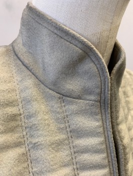 Unisex, Sci-Fi/Fantasy Vest, THE COSTUME WORKSHOP, Mushroom-Gray, Taupe, Solid, Color Blocking, C:36, Vertically Quilted Stitching, Flannel, Stand Collar, Hook & Eye Closures at Front, Aged, Made To Order