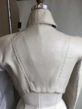 Cream, Polyester, Nylon, Stripes, 2 Pc Cropped Jacket W/ Rubber Stripes Stand Collar Velcro Closing Front W/ Hood See Photo Attached, *collar Needs Work