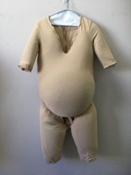 Unisex, Fat Padding, COSTUME CO-OP, Beige, Synthetic, Solid, S/M, C <38", Body Suit, 3/4 Sleeves, Knee Length, Pot Belly, Deep V-neck, Center Back Zipper, Made To Order
