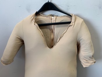 Unisex, Fat Padding, COSTUME CO-OP, Beige, Synthetic, Solid, S/M, C <38", Body Suit, 3/4 Sleeves, Knee Length, Pot Belly, Deep V-neck, Center Back Zipper, Made To Order