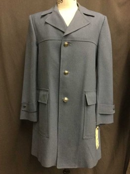 Mens, Coat, Johnny Carson, Blue, Wool, Heathered, 44, Heathered Blue, Collar Attached, 2 Flap Pockets