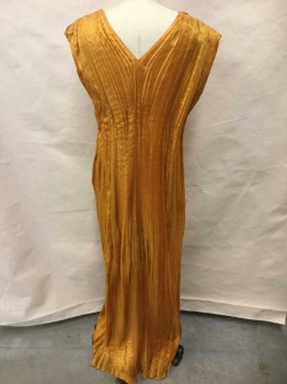 MTO, Apricot Orange, Silk, Made To Order, Hooks and Eyes Left Side and Shoulder, V-neck, Sleeveless, Fortuny Pleating