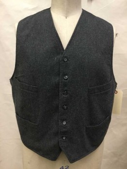 Mens, Vest 1890s-1910s, Heather Gray, Wool, Cotton, Heathered, Ch 48 , Heathered Gray, Button Front, 4 Pockets,